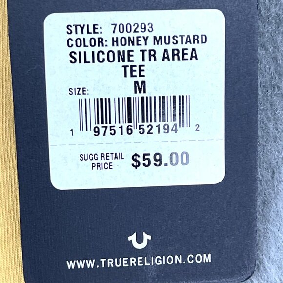 True Religion Men Honey Mustard Silicone TR Area Short Sleeve T-shirt Medium NWT - Picture 9 of 13